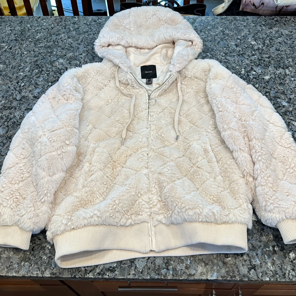 Forever 21 Women's Off-White Teddy Jacket